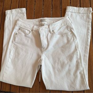 Haute Hippe White Ankle Cuffed Jeans Ripped Knees - Size 2